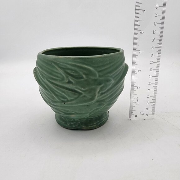 Vintage McCoy Pottery Green Matte Swallows Bird Planter - Picture 6 of 7